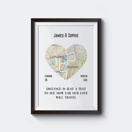 Custom Long Distance Relationship Map Print