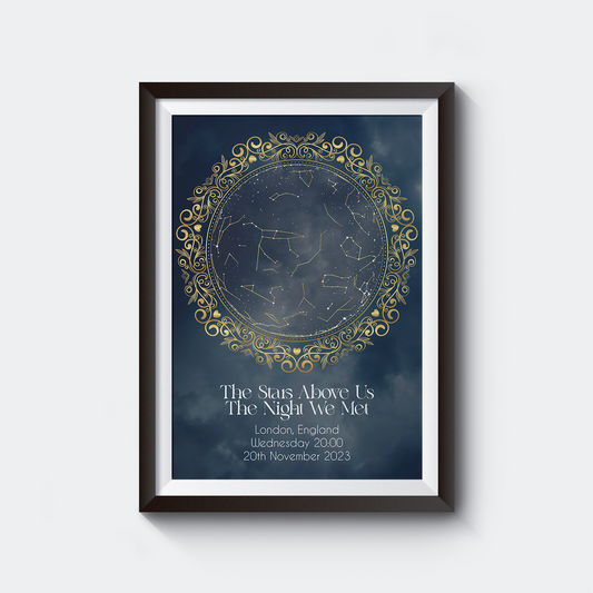 Personalised Star Map Print – Custom Night Sky Art with Date, Time & Location